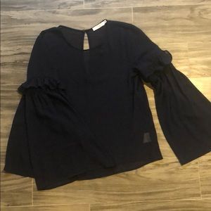 Lush Navy Sheer Bell Sleeve Detailed Top